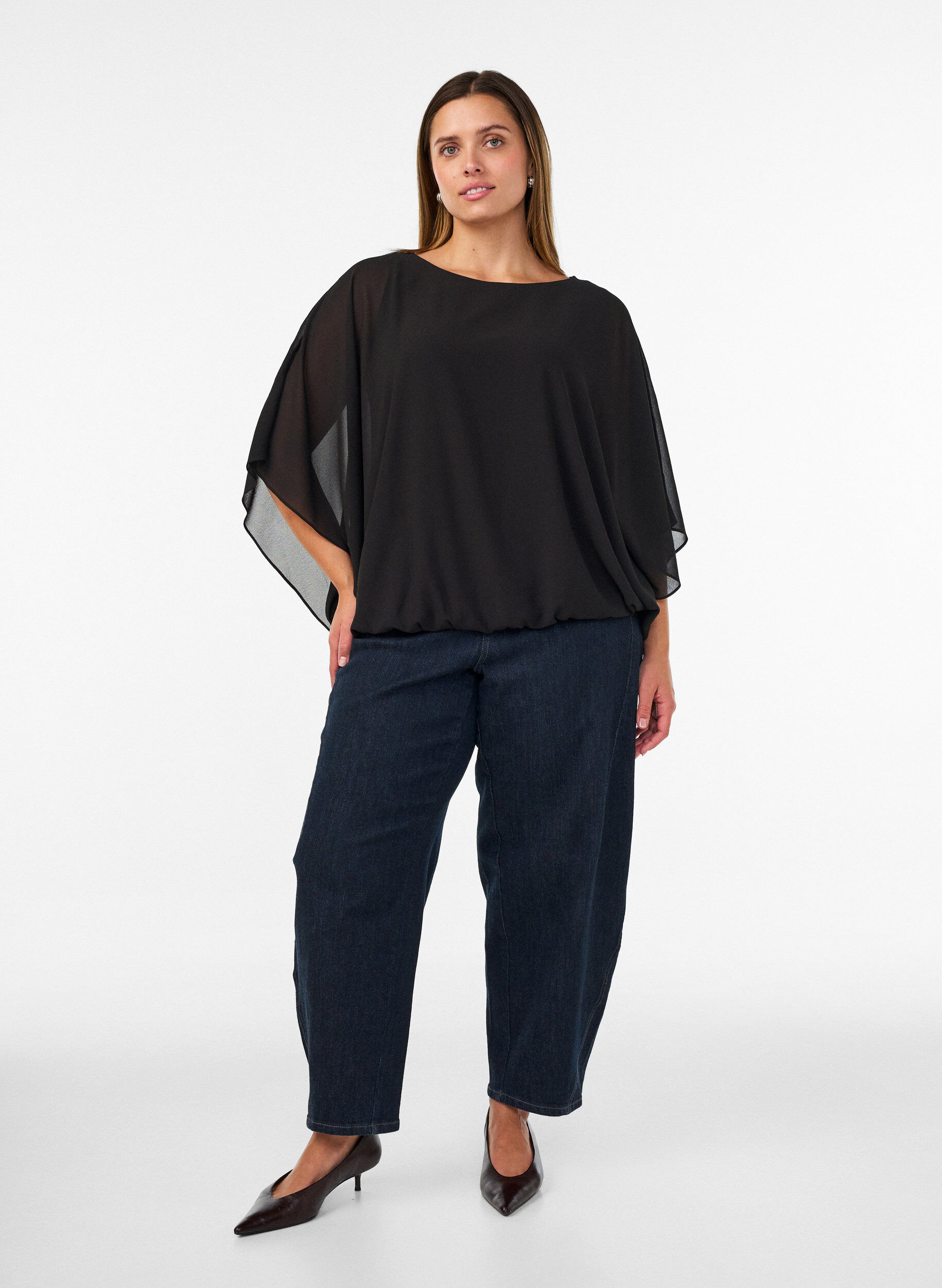 ZizzifashionChiffon blouse with balloon effect, Black, Model image number 1