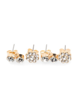 2-pack stud earrings with stones, Gold w. Pearl, Packshot image number 2