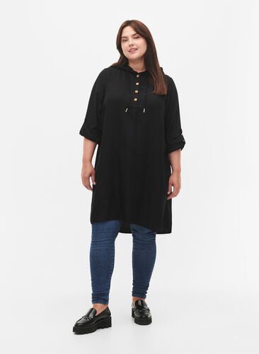 Viscose tunic with hood, Black, Model image number 2