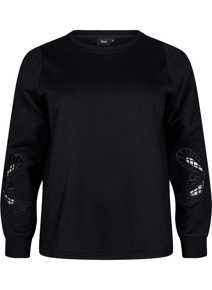 Sweatshirt with embroidered cut-outs, Black, Packshot image number 0
