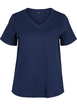 Cotton t-shirt with rib structure, Navy Blazer, Packshot image number 0