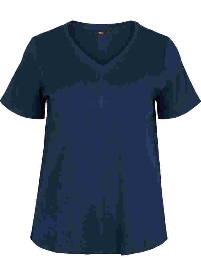 Cotton t-shirt with rib structure, Navy Blazer, Packshot image number 0