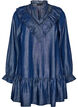 Short denim-look dress with ruffles, Blue, Packshot image number 0