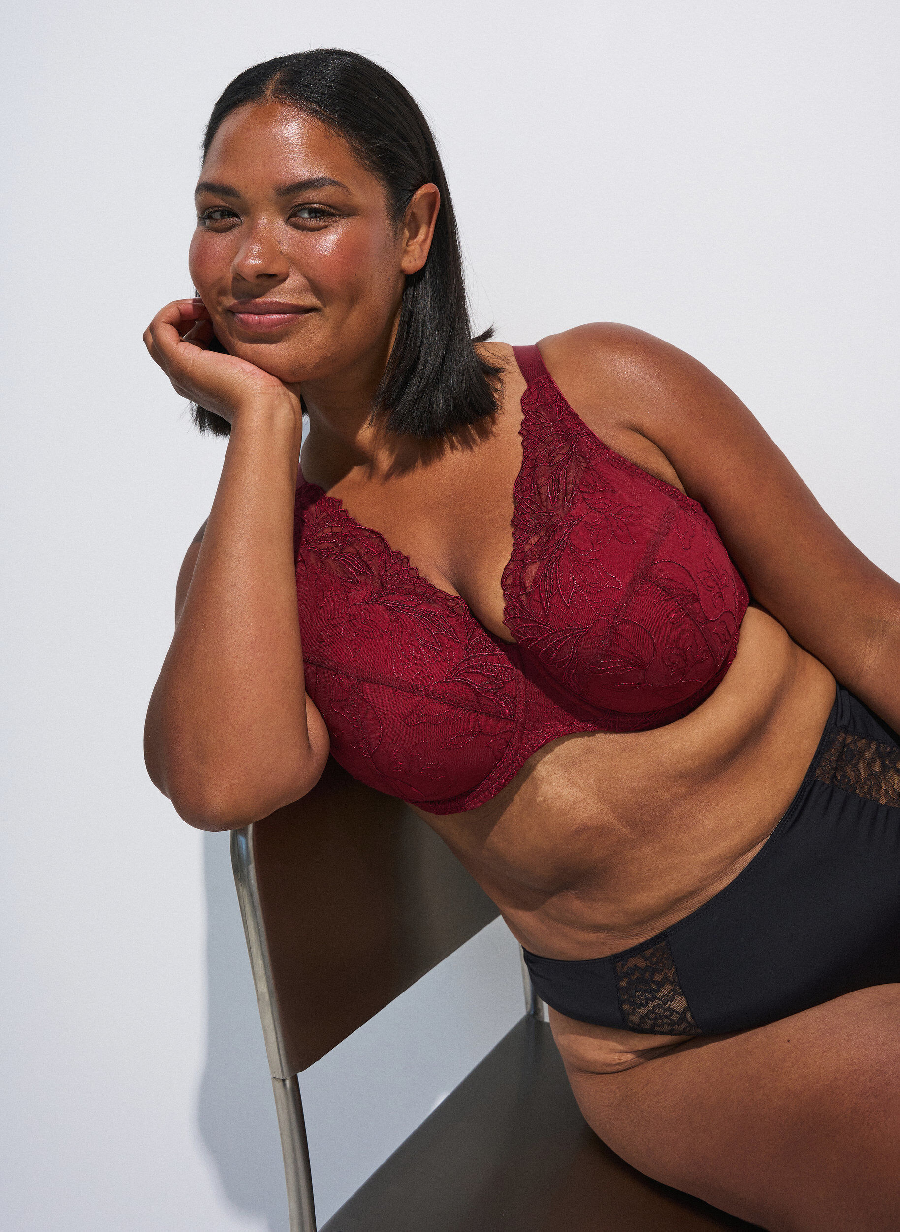 ZizzifashionPadded lace bra with underwire, Red, Image image number 0