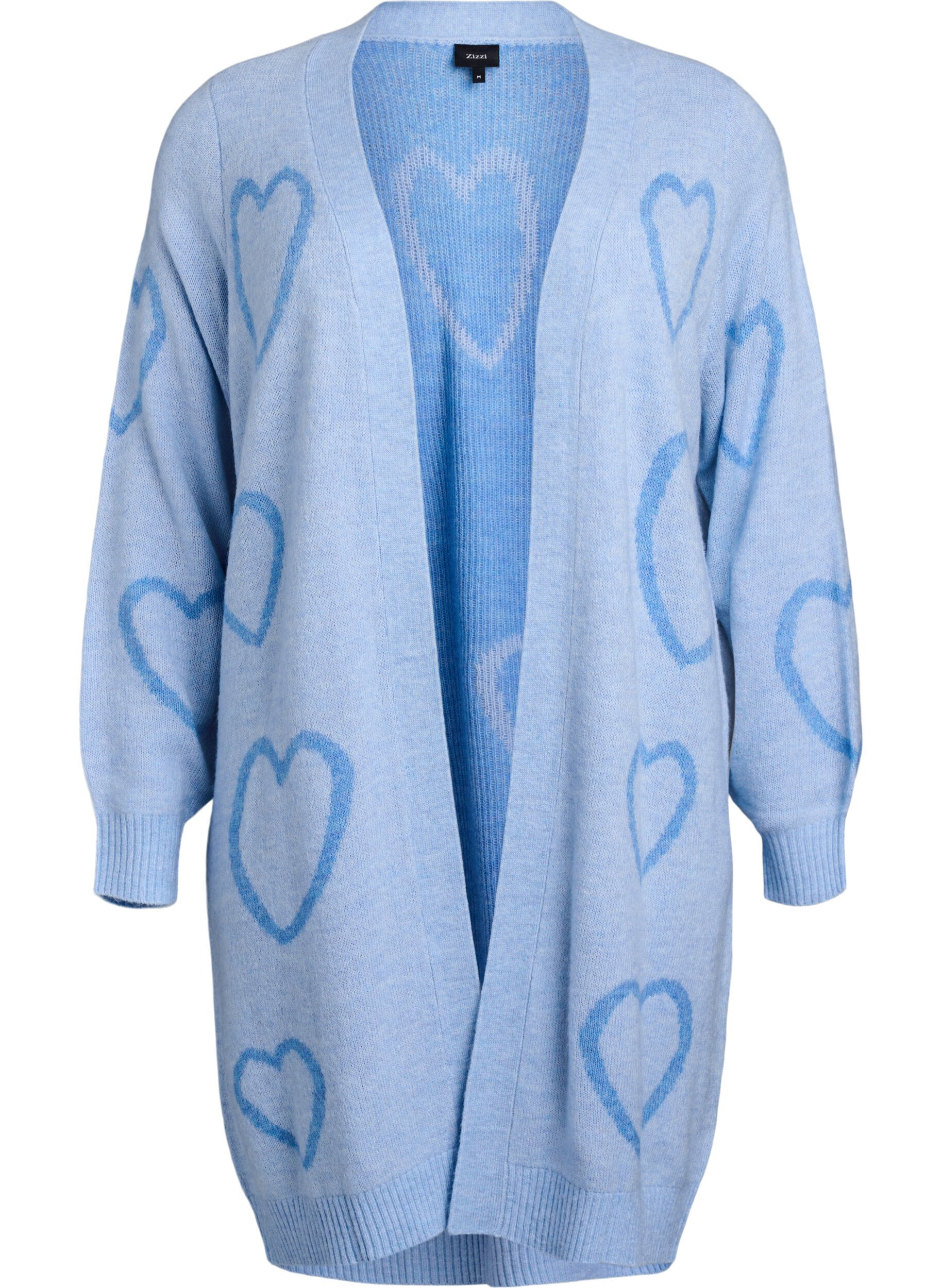 Long cardigan with tone-on-tone hearts