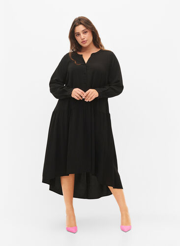 Midi dress with long sleeves, Black, Model image number 0