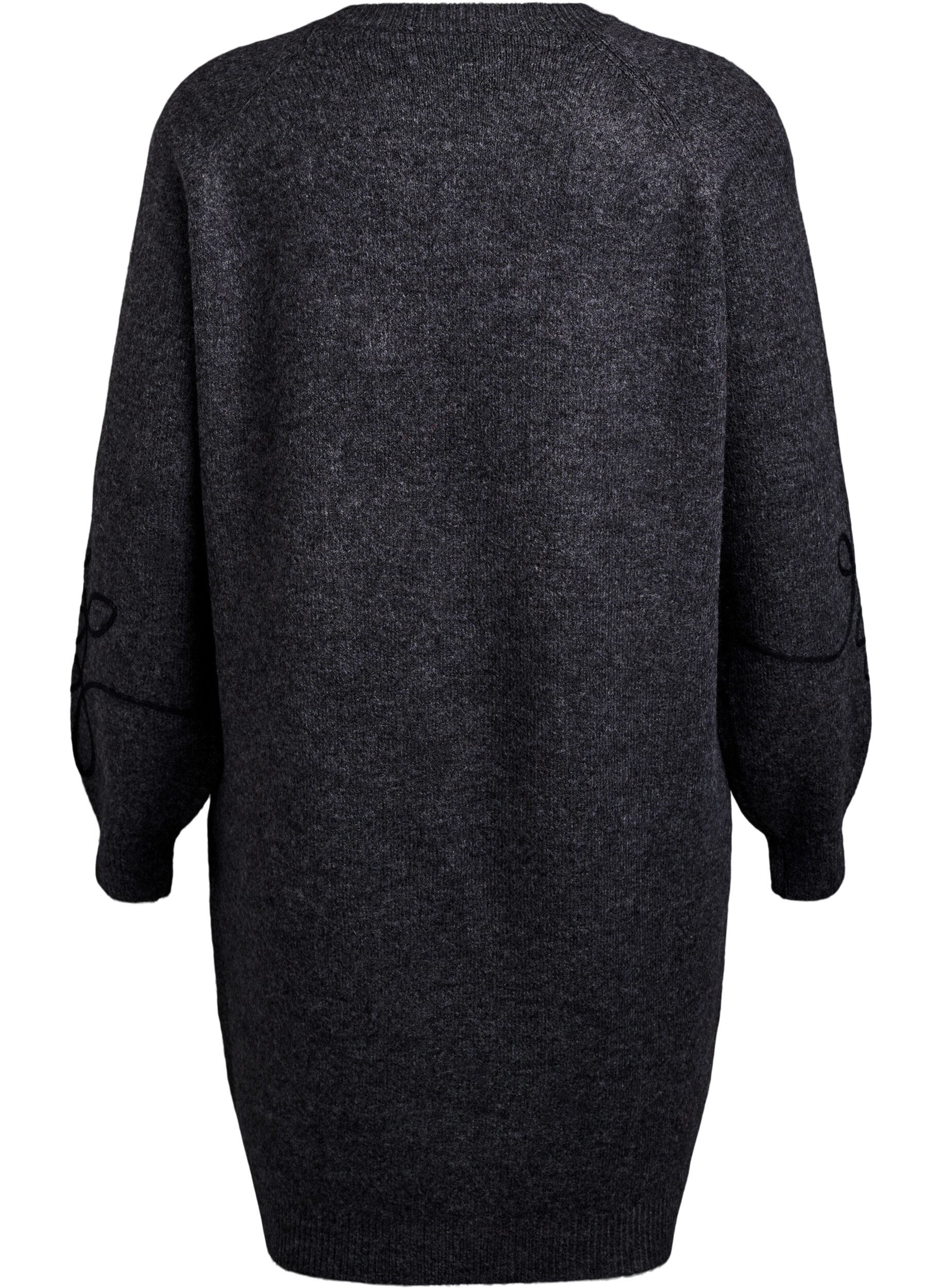 Zizzifashion Short knitted dress with sewn-on cord details, Dark Grey, Packshot image number 1