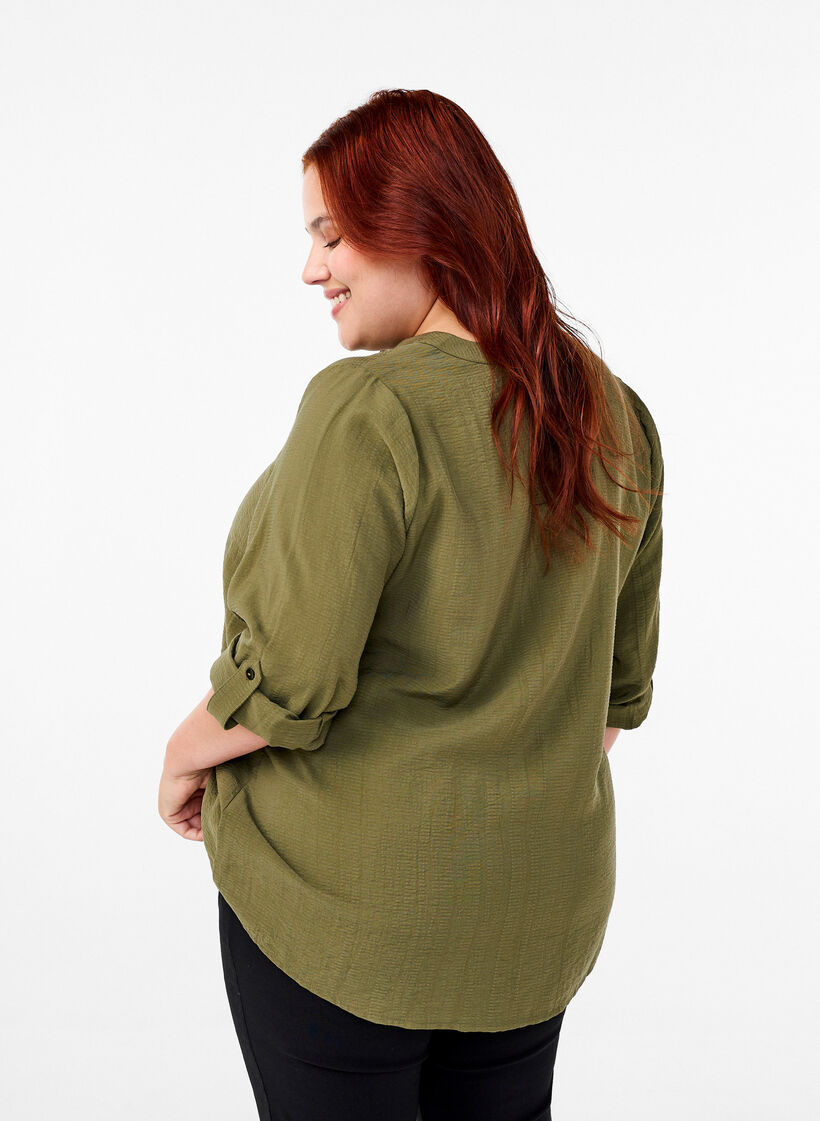 Viscose shirt blouse with 3/4 sleeves, Winter Moss, Model image number 1