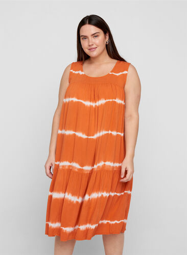 Printed midi dress in viscose, Orange Batik, Model image number 0