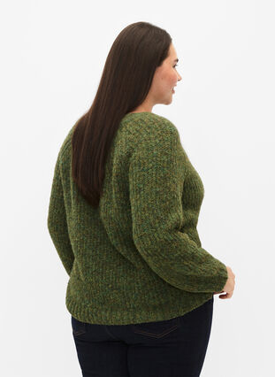 Knitted sweater with wool and raglan sleeves, Winter Moss, Model image number 1