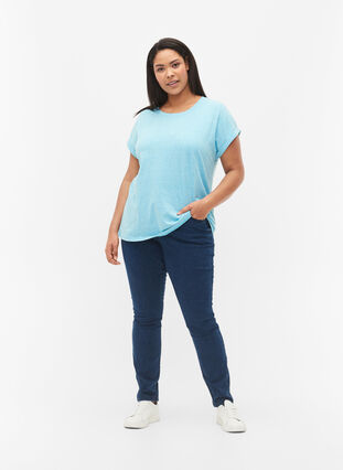 Melange t-shirt with short sleeves, Blue Atoll Mél, Model image number 2