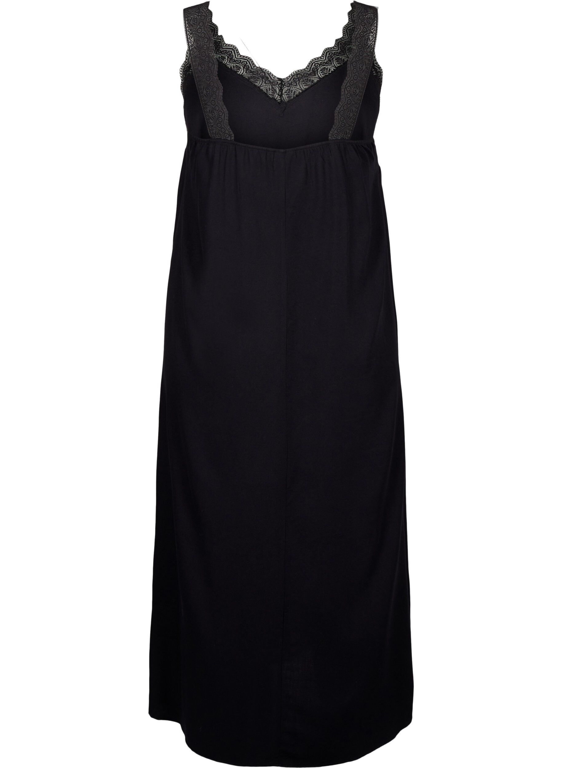 Zizzifashion Midi-length strap dress in viscose with lace, Black, Packshot image number 1