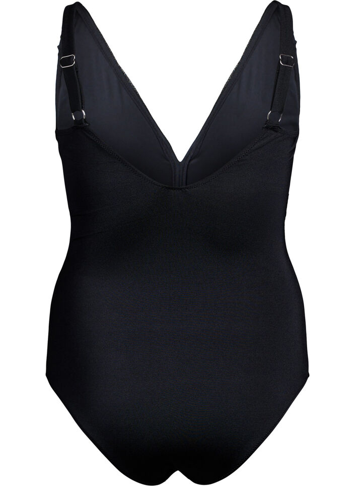 Swimsuit with v-neck and embroidery, Black, Packshot image number 1