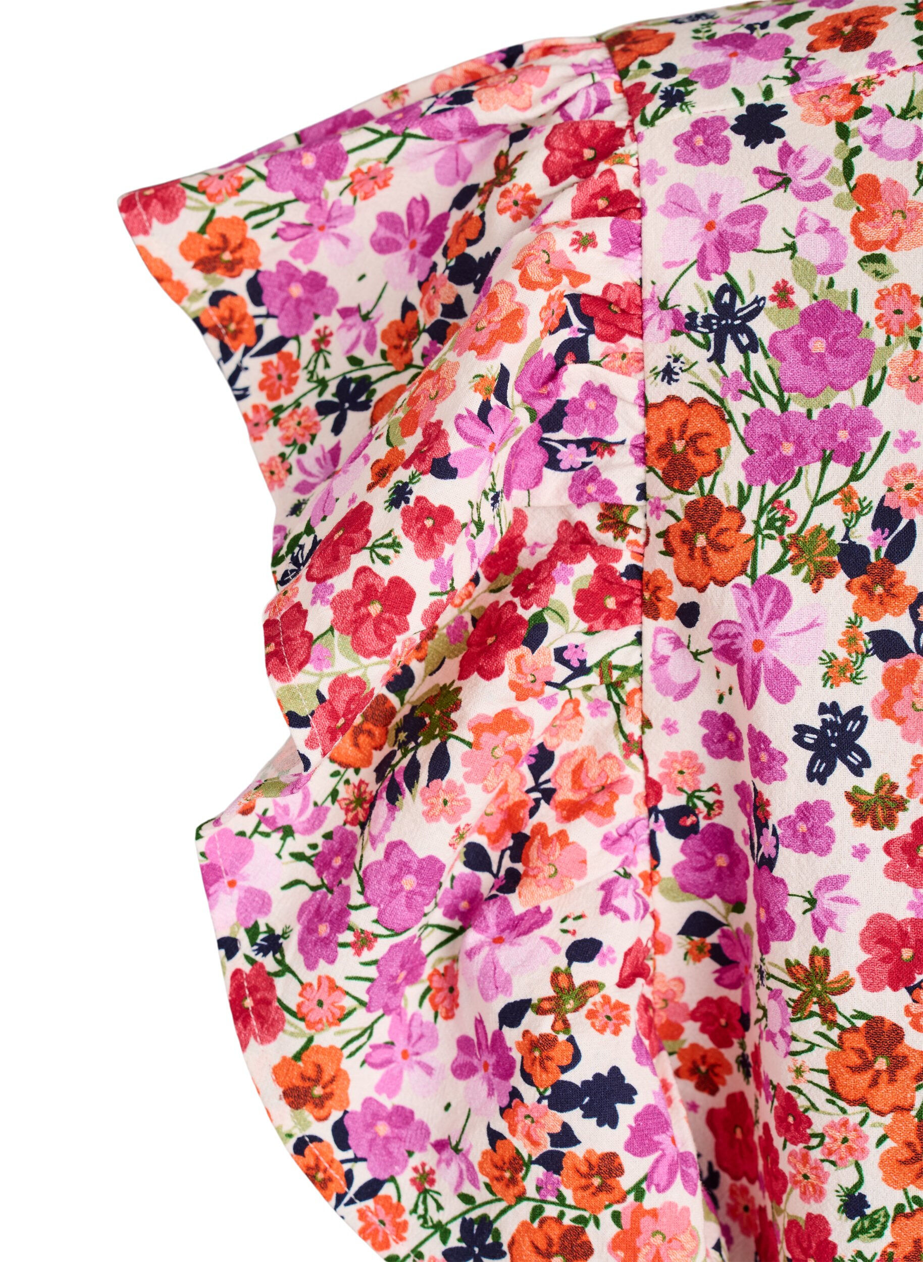 ZizzifashionFloral cotton dress with ruffles and V-neck, Pink, Packshot image number 3