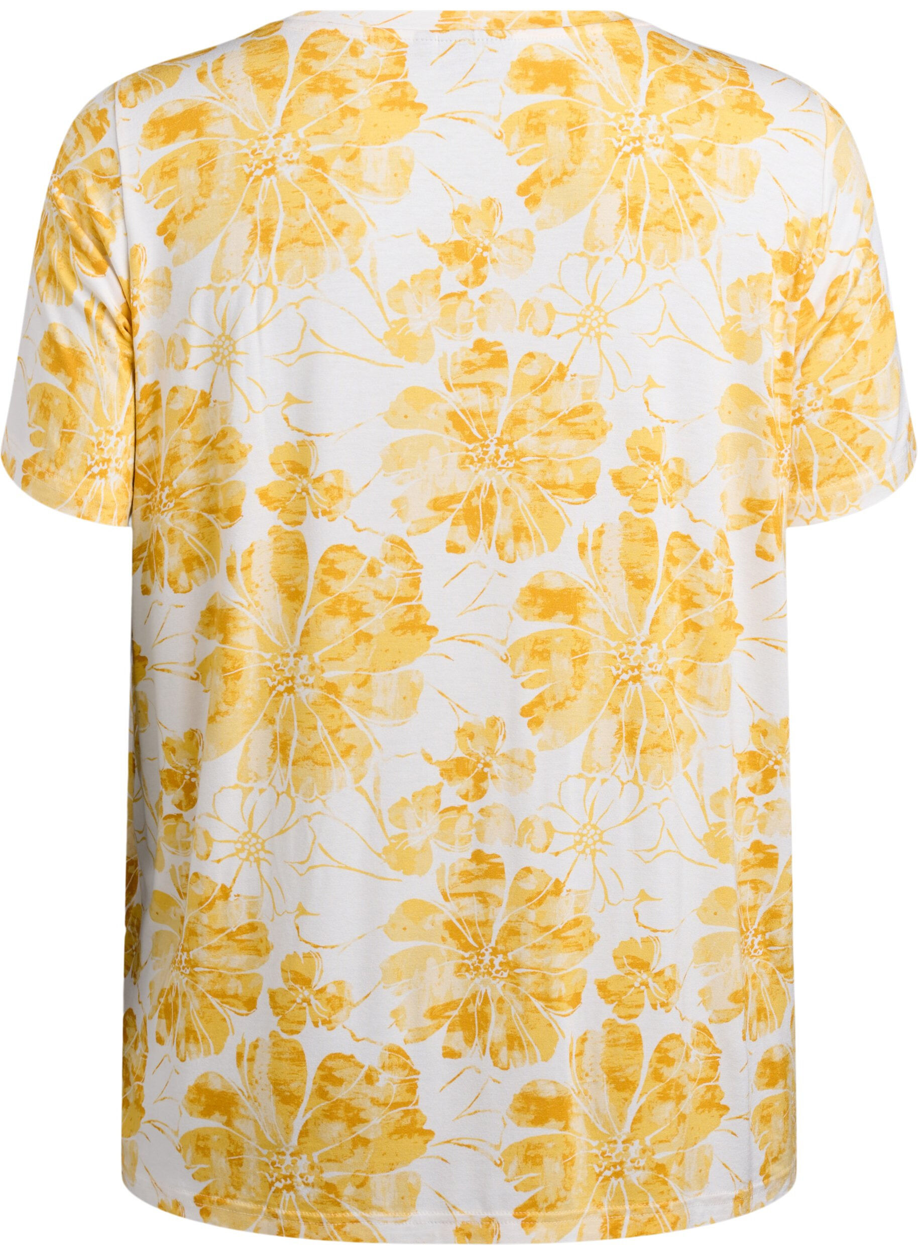 Zizzifashion T-shirt with floral print, Yellow, Packshot image number 1