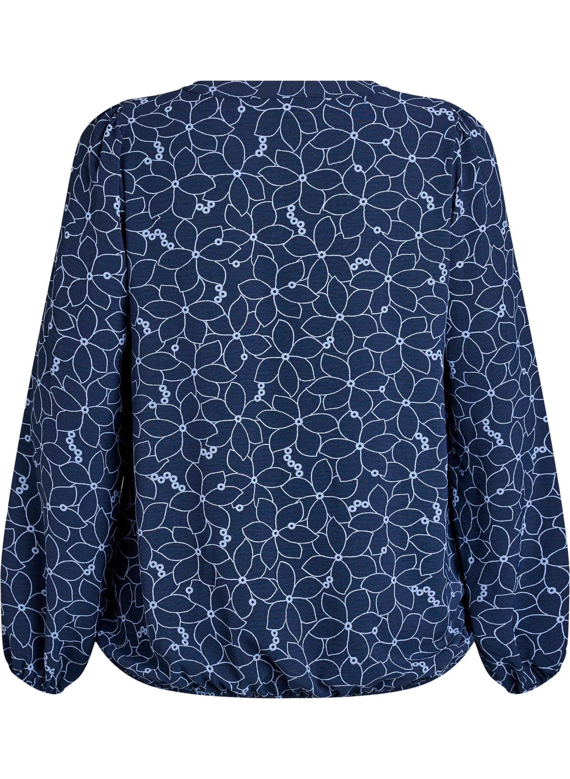 Zizzifashion Long-sleeved blouse with floral embroidery, Blue, Packshot image number 1