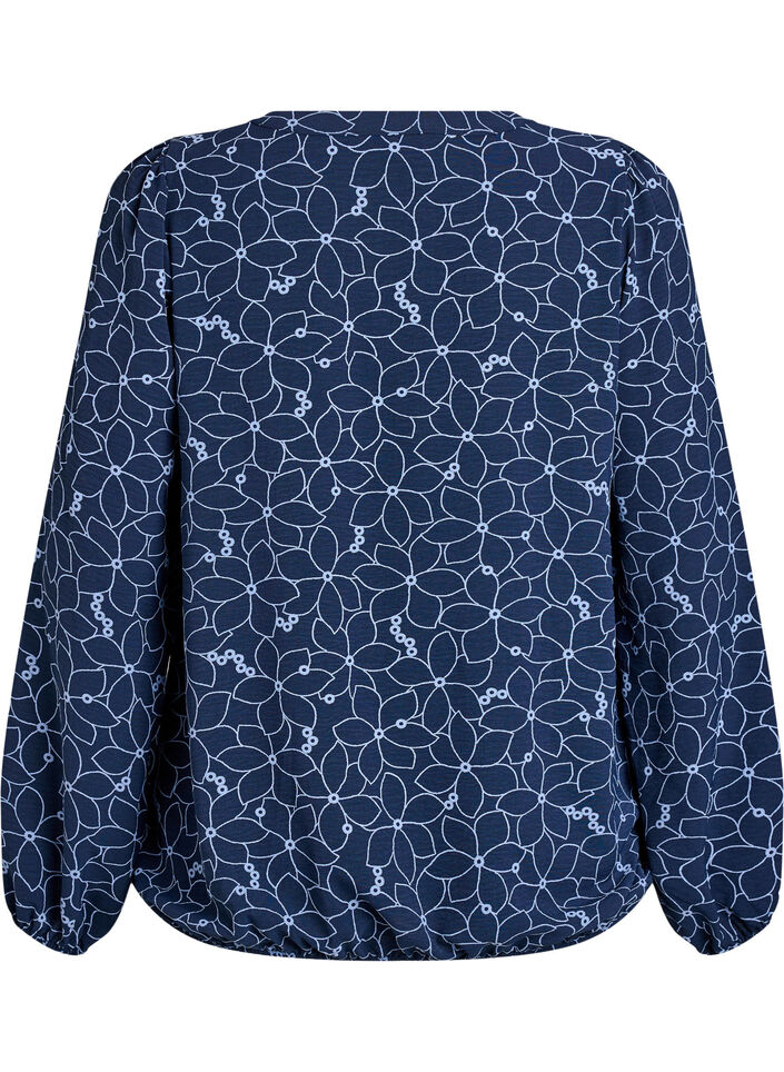 Long-sleeved blouse with floral embroidery, Blue, Packshot image number 1