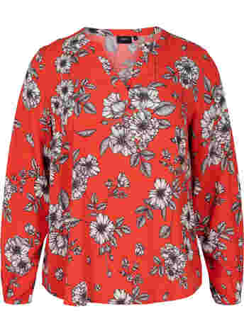 Long-sleeved floral viscose blouse