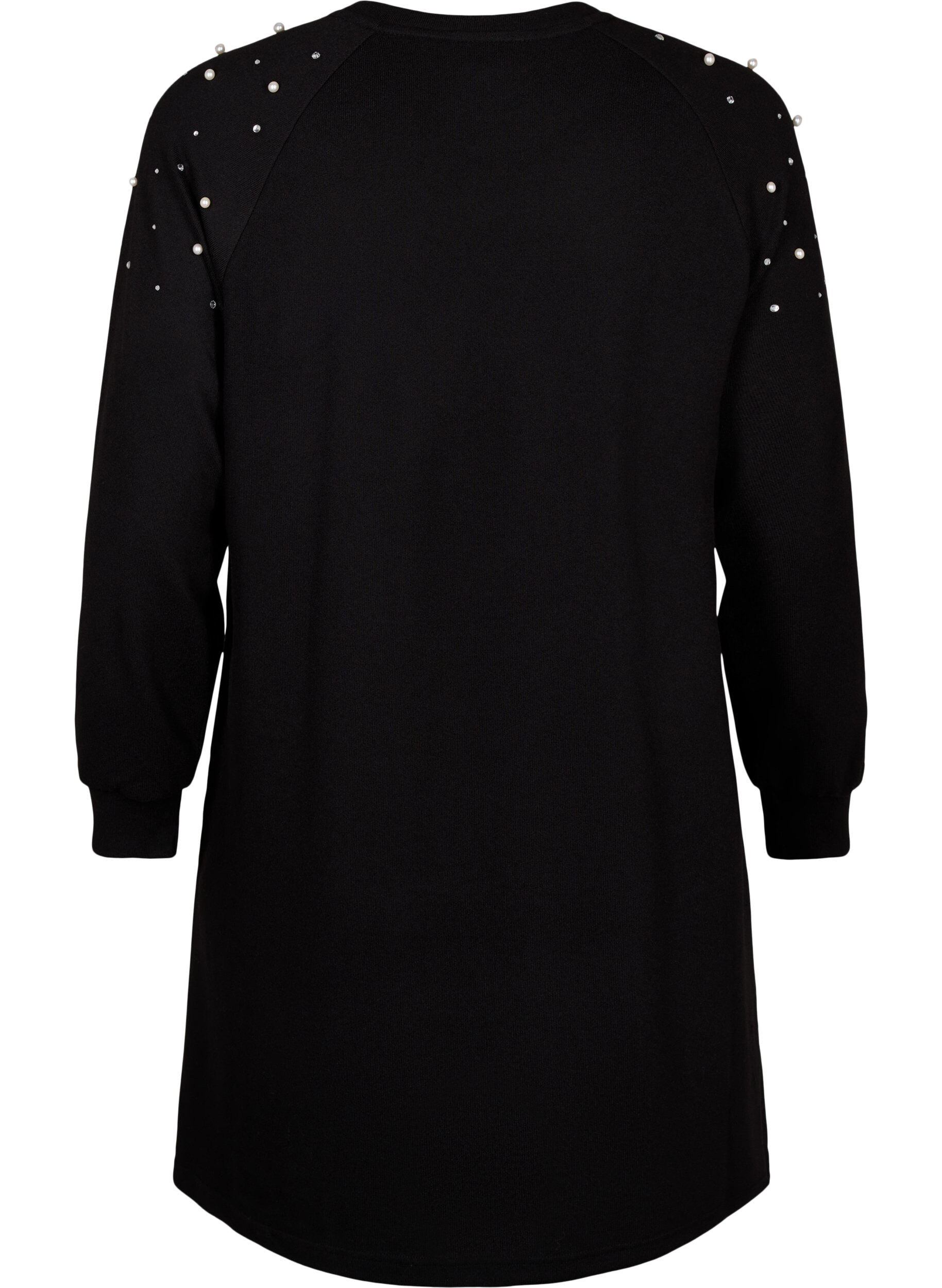 Zizzifashion Long-sleeved dress with pearls, Black, Packshot image number 1