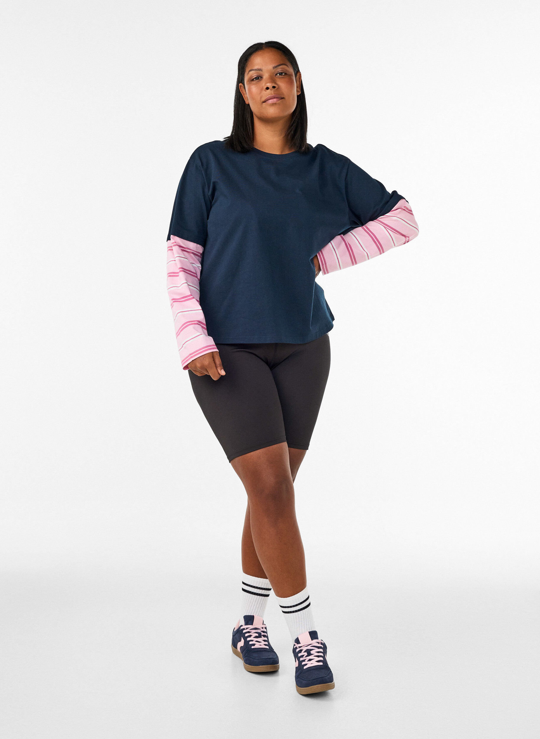 ZizzifashionT-shirt with a sporty layered look, Blue, Model image number 1