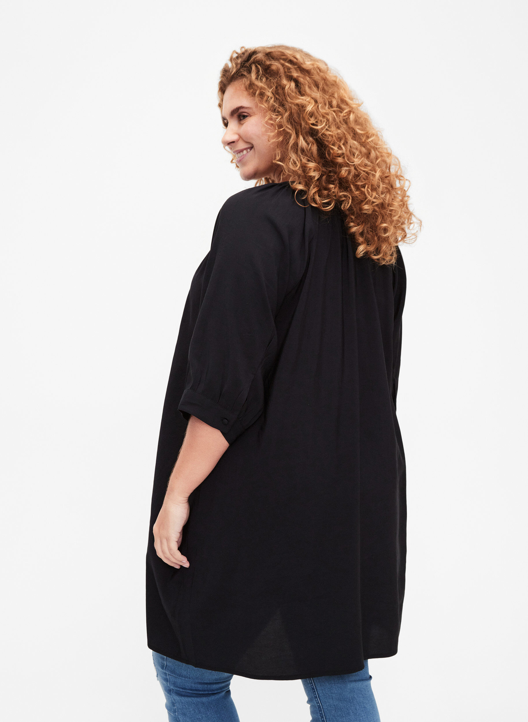 Zizzifashion Viscose tunic with 3/4 sleeves, Black, Model image number 1