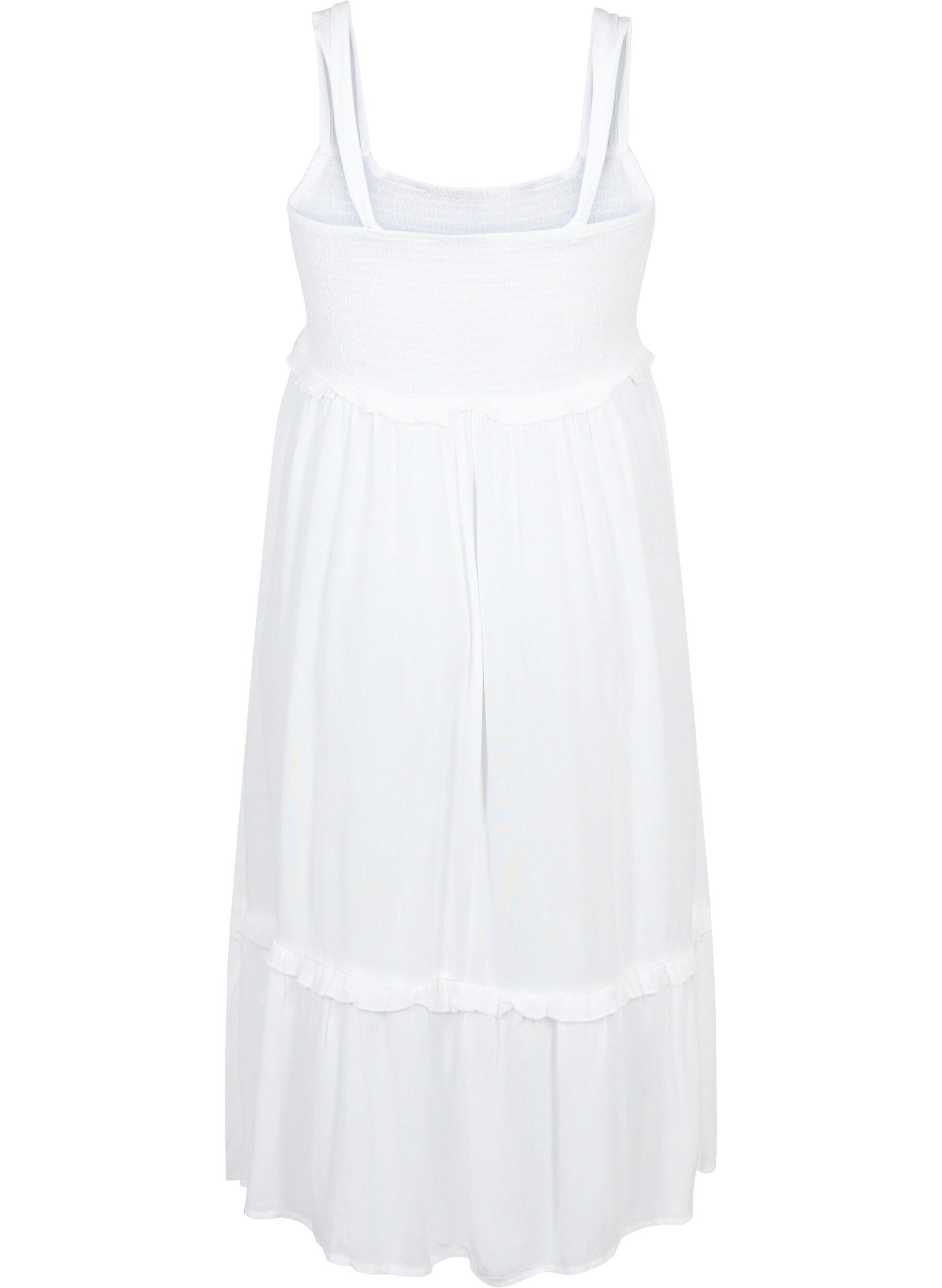 Zizzifashion Viscose midi dress with smock, Bright White, Packshot image number 1
