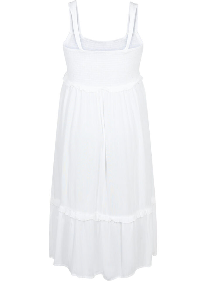Viscose midi dress with smock, Bright White, Packshot image number 1
