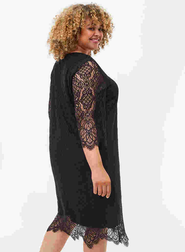 Lace Dress with 3/4 sleeves, Black, Model