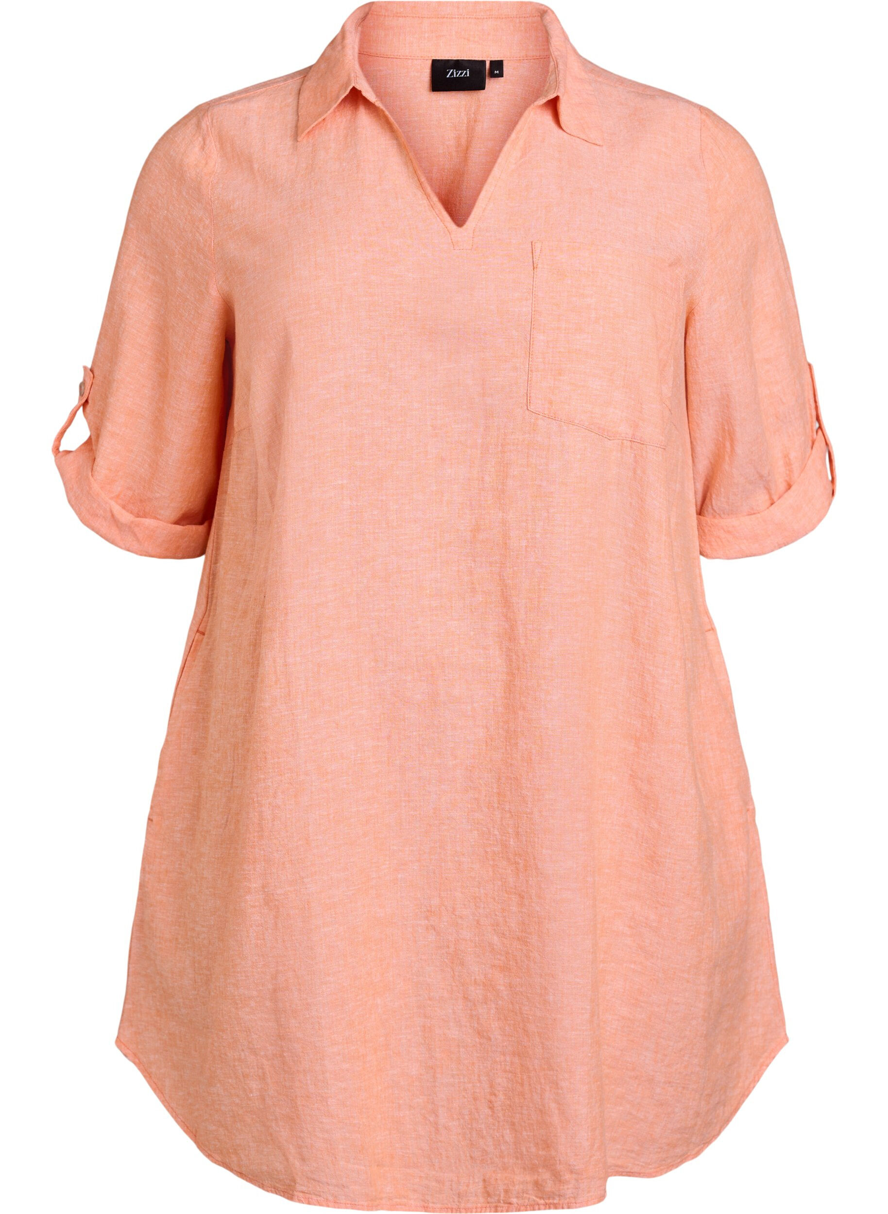 ZizzifashionLinen and viscose tunic with A-shape, Coral, Packshot image number 0