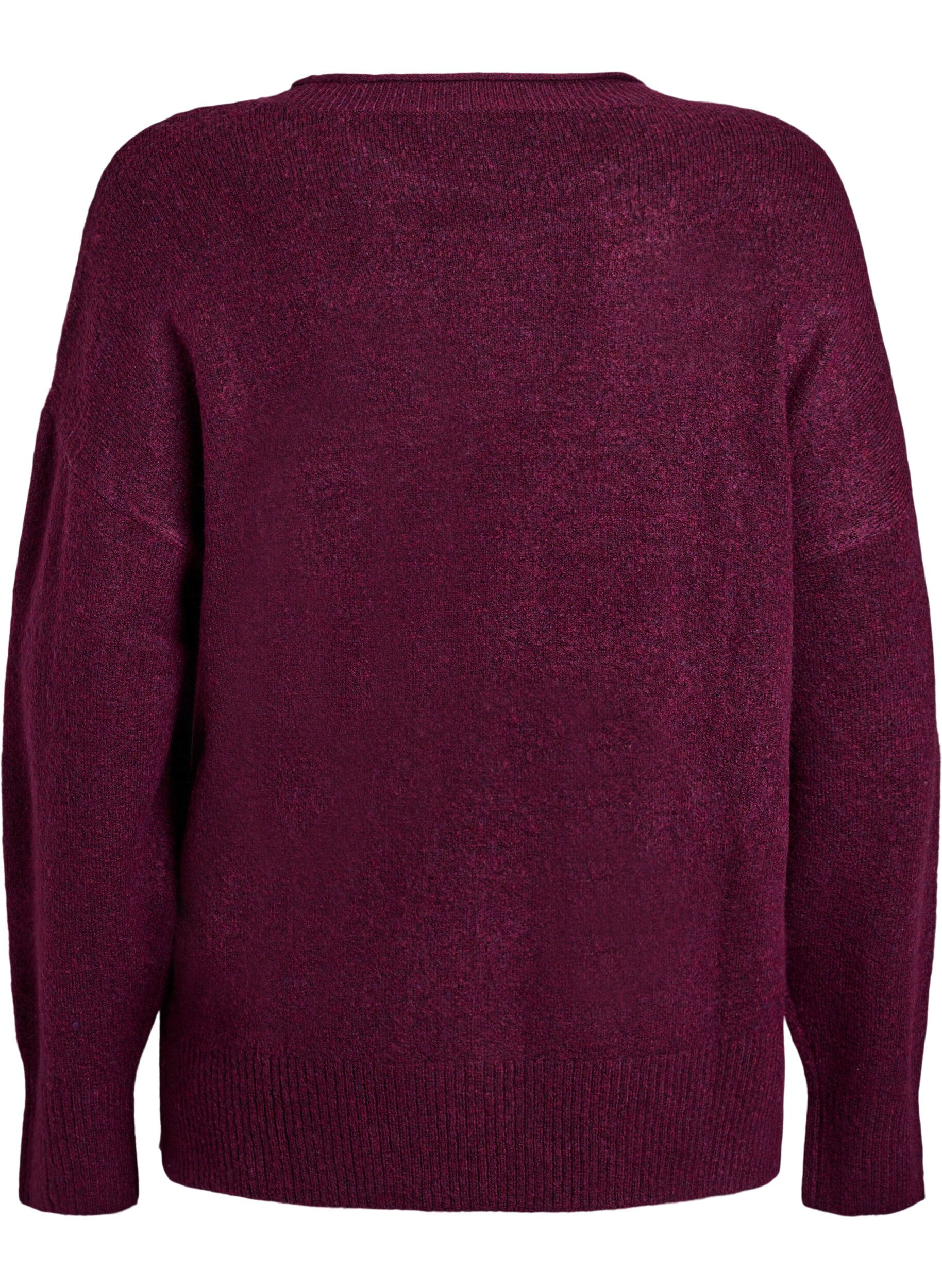 ZizzifashionKnitted blouse with V-shaped rib pattern and slits, Purple, Packshot image number 1