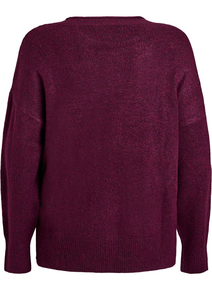Knitted blouse with V-shaped rib pattern and slits, Purple, Packshot image number 1