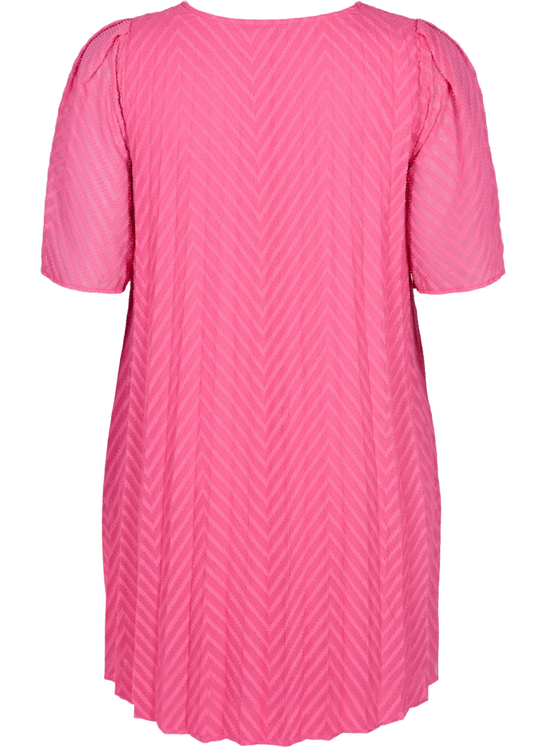 Zizzifashion Short sleeved pleated dress, Shocking Pink, Packshot image number 1
