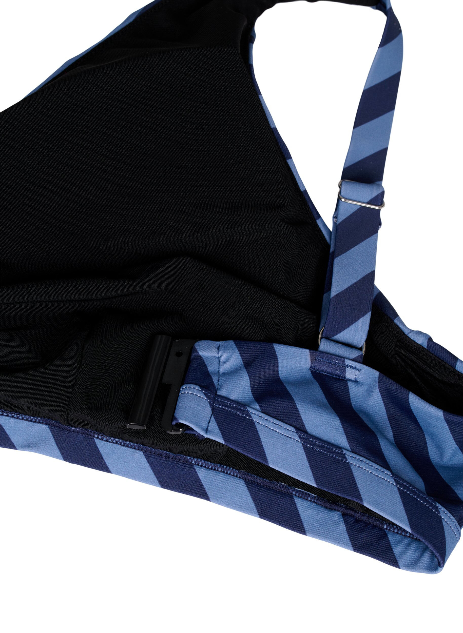 Zizzifashion Triangle bikini top with stripes and a wrap detail, Blue, Packshot image number 3