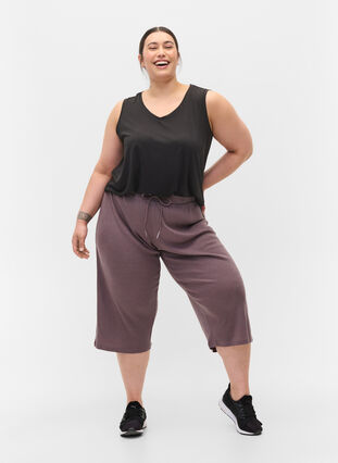 Loose culotte trousers in rib fabric, Sparrow, Model image number 0