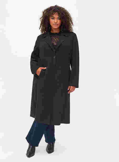 Long coat with button closure, Black, Model