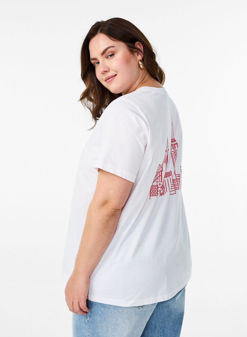 Basic cotton T-shirt with round neck, White, Model image number 2