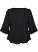 Blouse with texture, V-neck and ruffles, Black, Packshot image number 1
