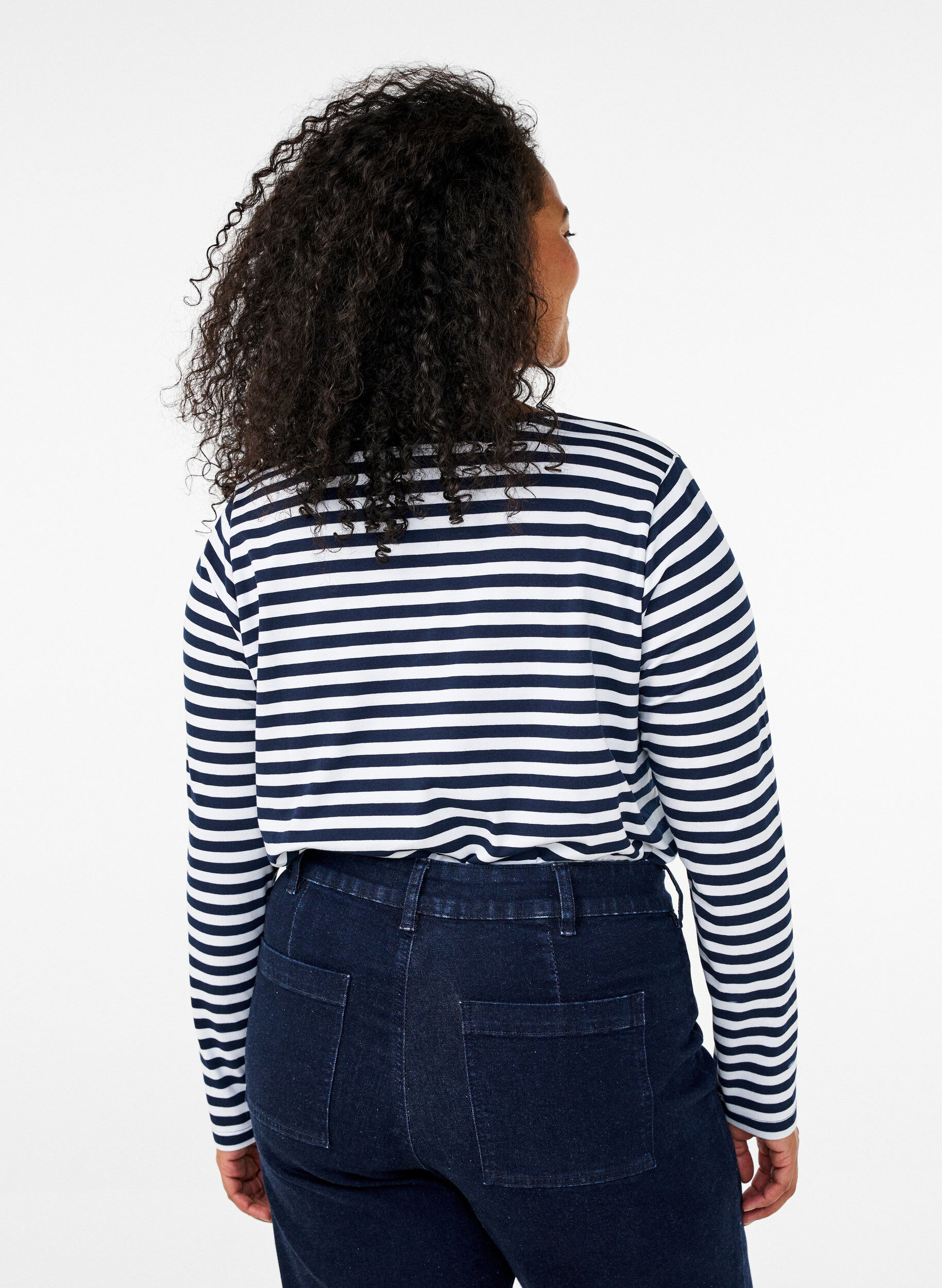 Zizzifashion Striped blouse with motif, White w.Navy Stripe, Model image number 1