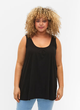 Top with a-shape and round neck, Black, Model image number 0