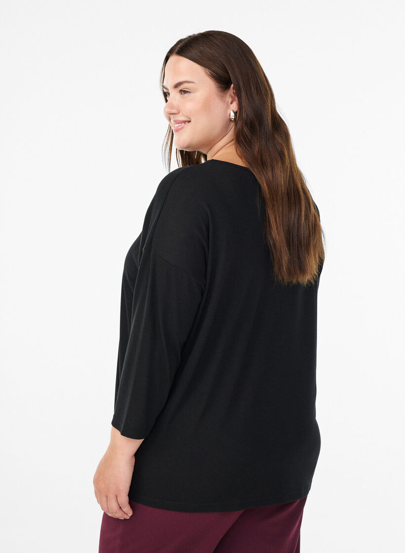 Jersey blouse with 3/4 sleeves, Black, Model image number 2
