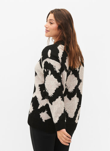 Patterned knitted blouse, Black Comb, Model image number 1