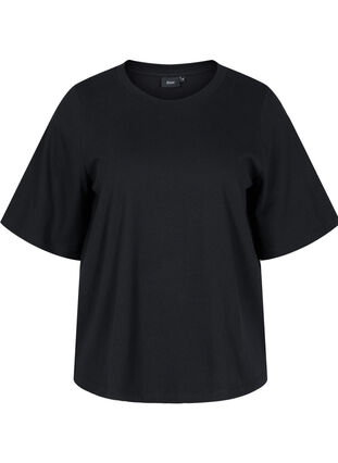Cotton top with wide, 2/4-length sleeves, Black, Packshot image number 0