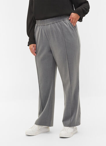 Grey melange trousers with elastic waist, Medium Grey Melange, Model image number 1
