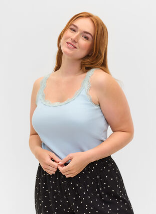 Top with lace trim, Cashmere Blue, Model image number 0