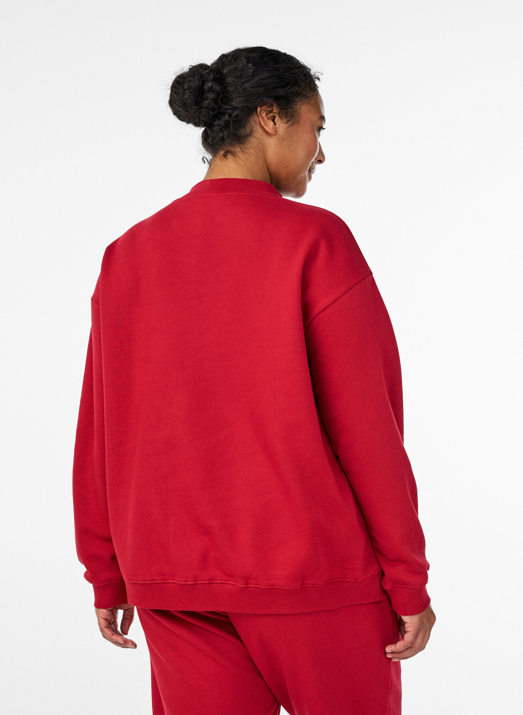 Zizzifashion Sweatshirt with high neck and long sleeves, Red, Model image number 2