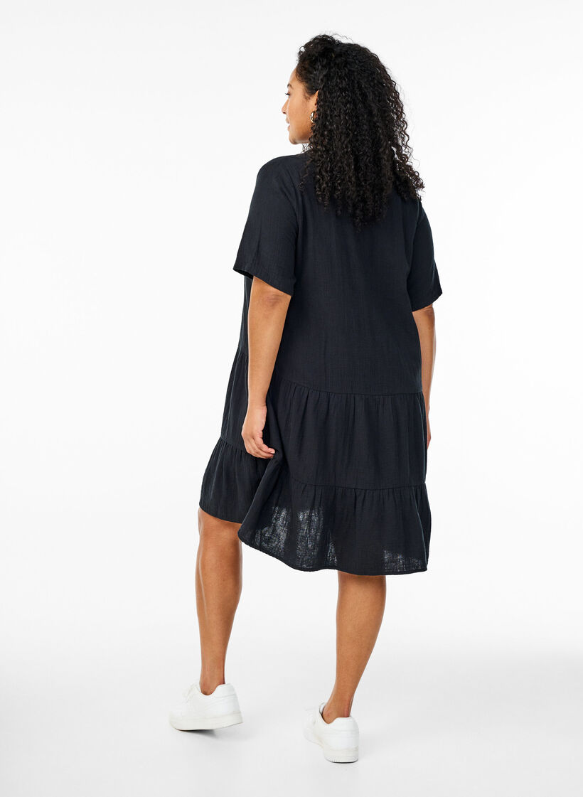 Short A-line dress in cotton muslin, Black, Model image number 2