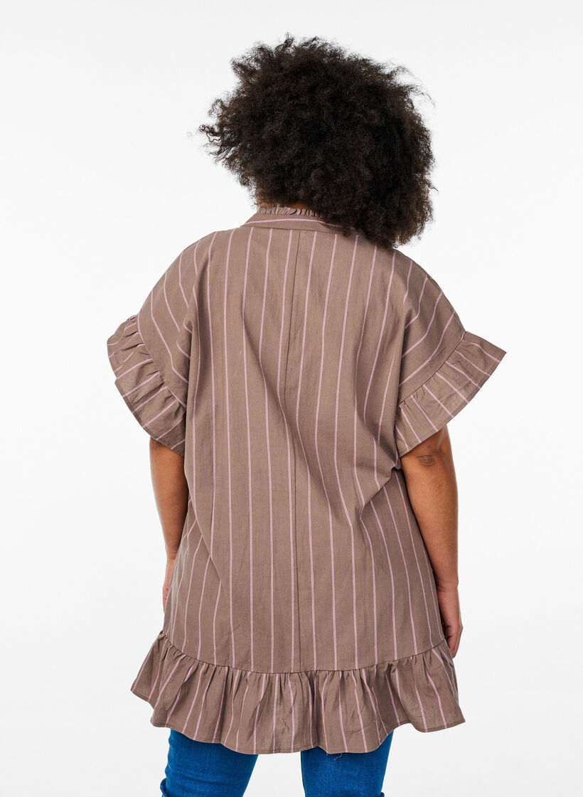 Tunic with V-neck and ruffle details, Brown, Model image number 2
