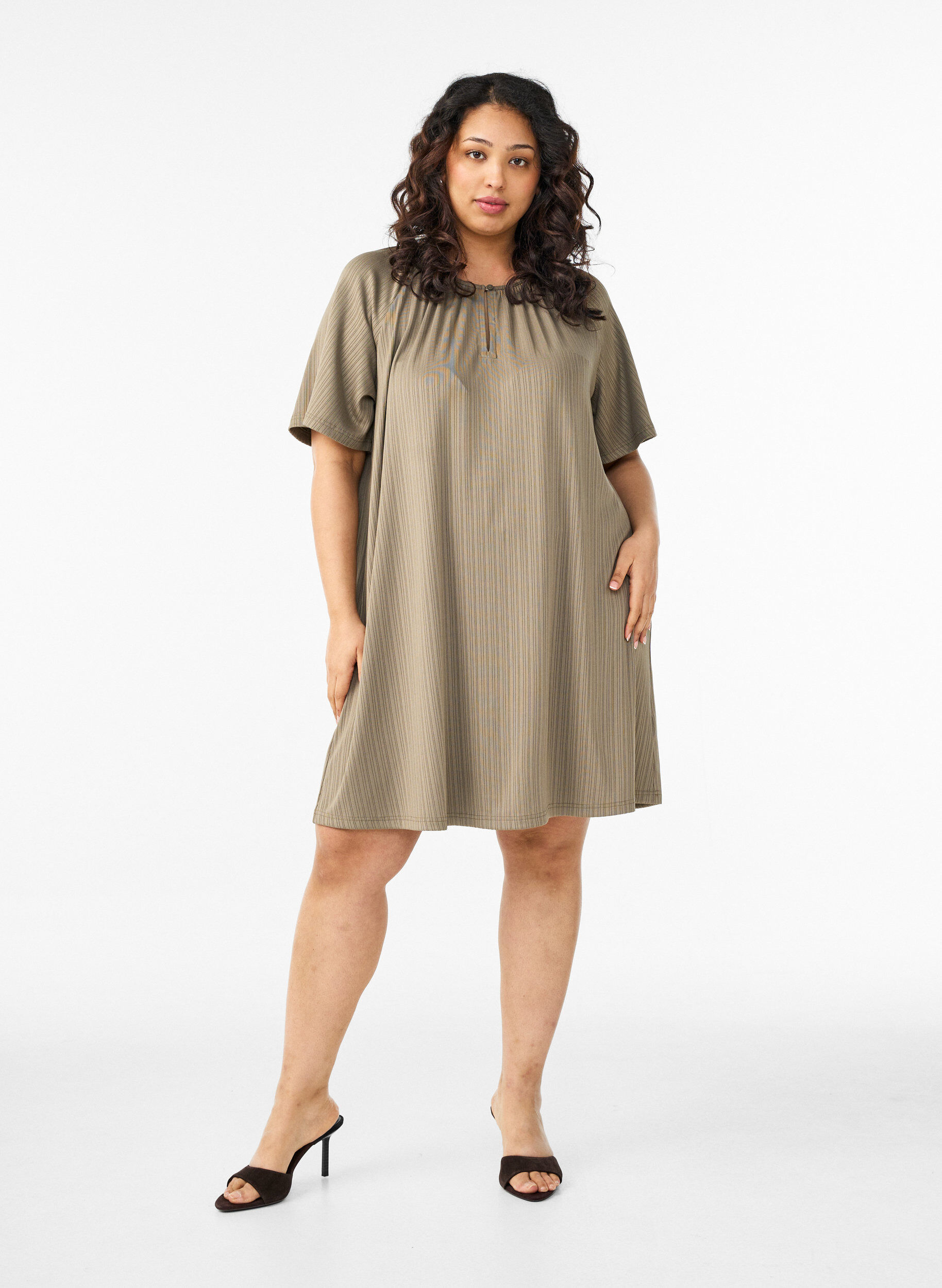 ZizzifashionJersey tunic with textured stripes, Brown, Model image number 1