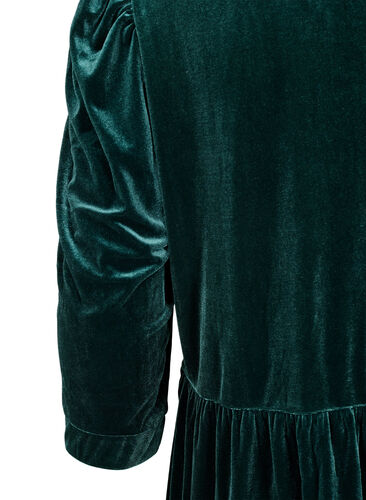 Velour dress with ruffle collar and 3/4 sleeves, Scarab, Packshot image number 3