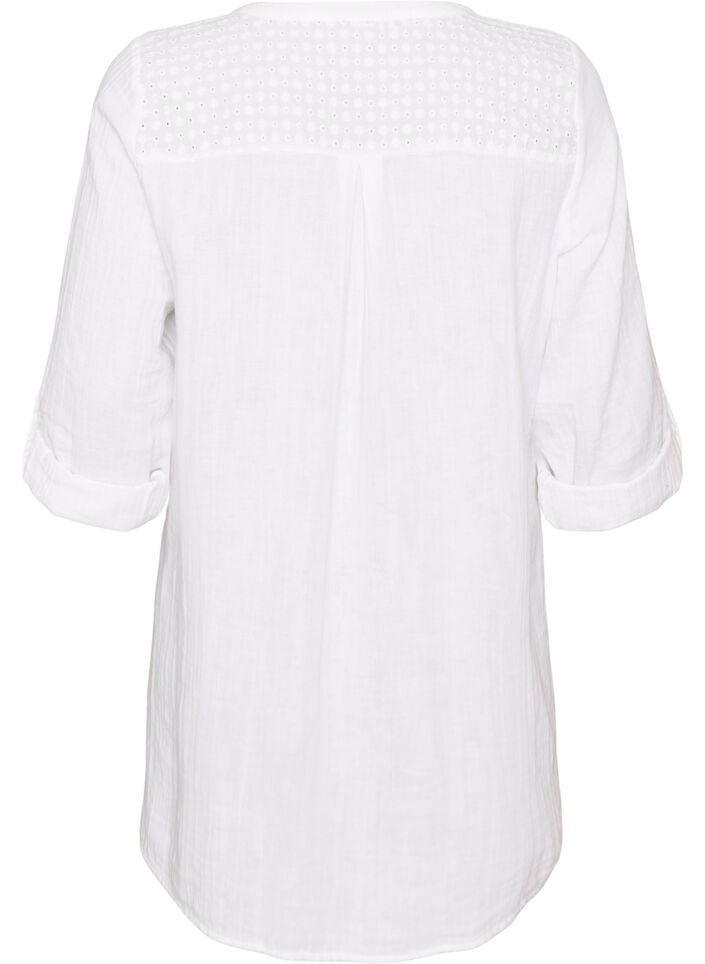 Cotton muslin tunic with broderie anglaise, White, Packshot image number 1
